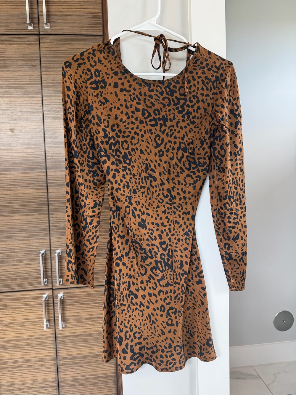 Bella Dahl Brown and Black Leopard-Print Long-Sleeve Mini Dress